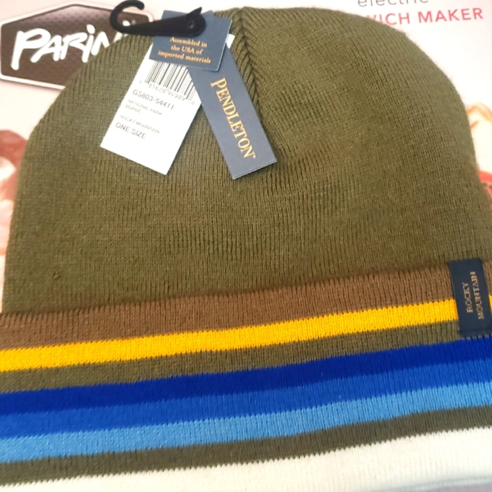 Pendleton Olive and Blue Striped Beanie NWT